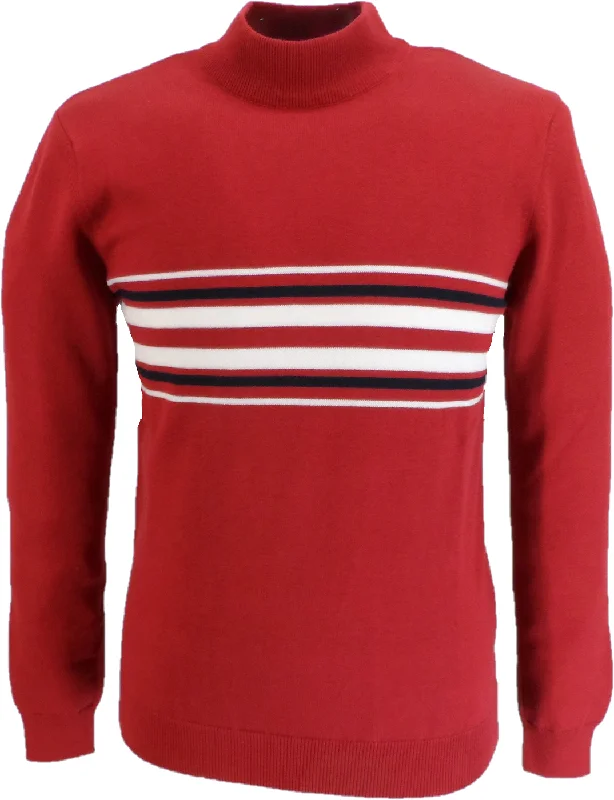 Knit LayeredSka & Soul Red 'Knebworth' Border stripe Turtle Neck Jumper