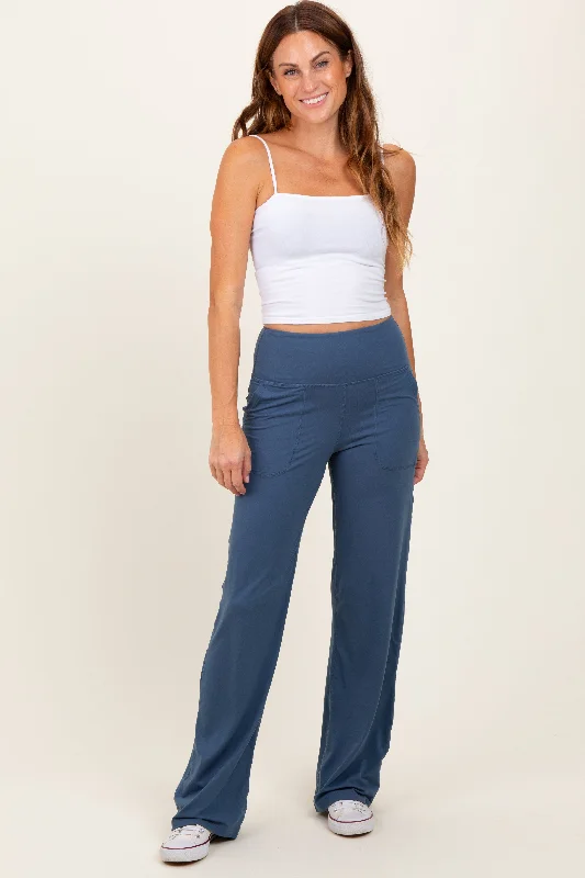 Yoga PantsBlue Straight Leg Yoga Pants