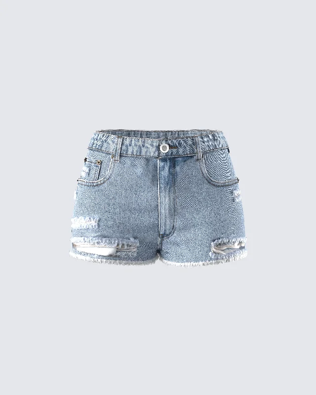 Cut selvedgeLowan Blue Distressed Denim Shorts