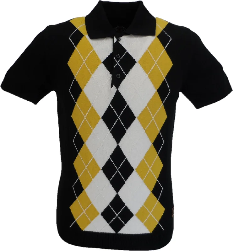 Knit ChunkyTrojan Records Black Argyle Fine Gauge Knitted Polo Shirt