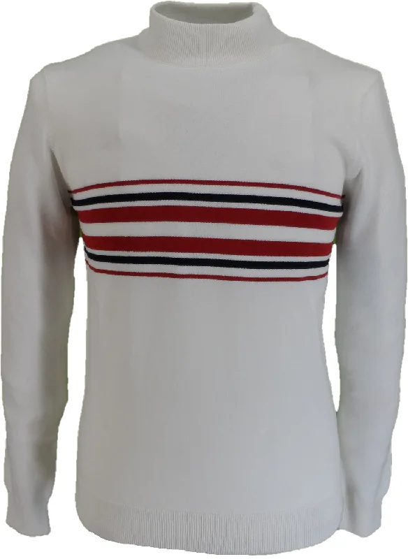 Knitted Short SleeveSka & Soul Ecru 'Knebworth' Border stripe Turtle Neck Jumper