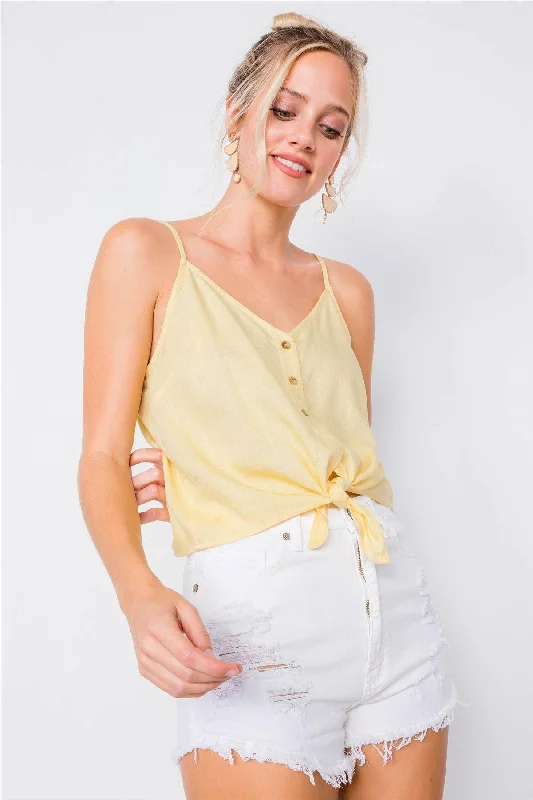 Lemon V-Neck Button Down Front Tie Cami Top /3-2-1VNeckTopX