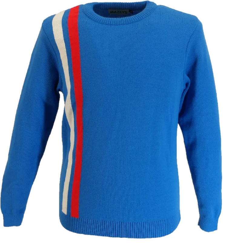 Knit SweaterMazeys Mens Blue Racing Crew Neck Jumper