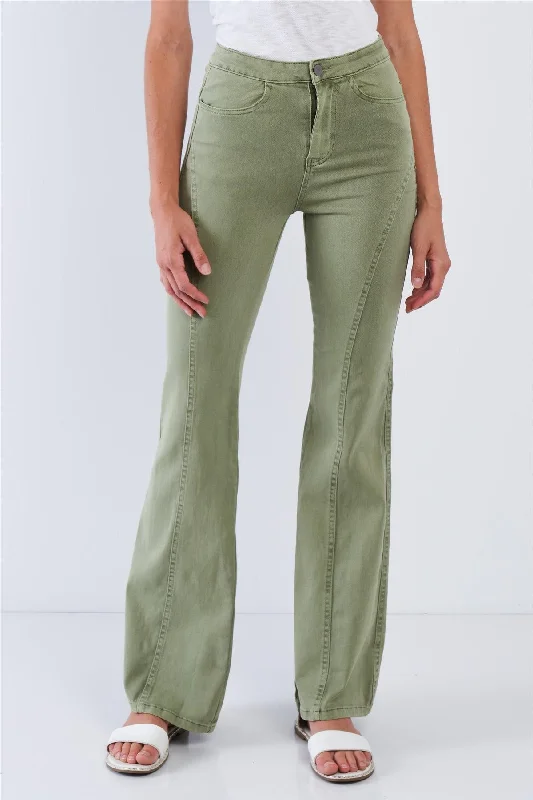 Flat-frontDeep Sage High Waisted Bell Bottom Pants