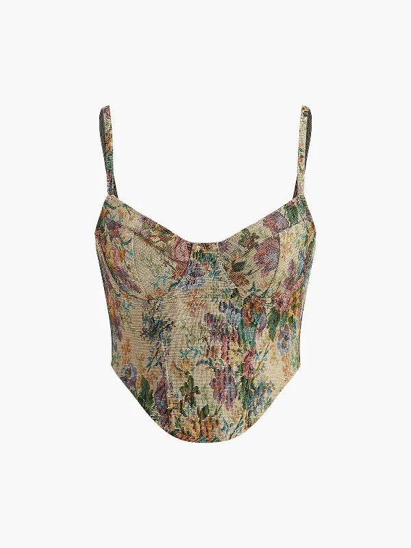 Retro Floral Printed Corset