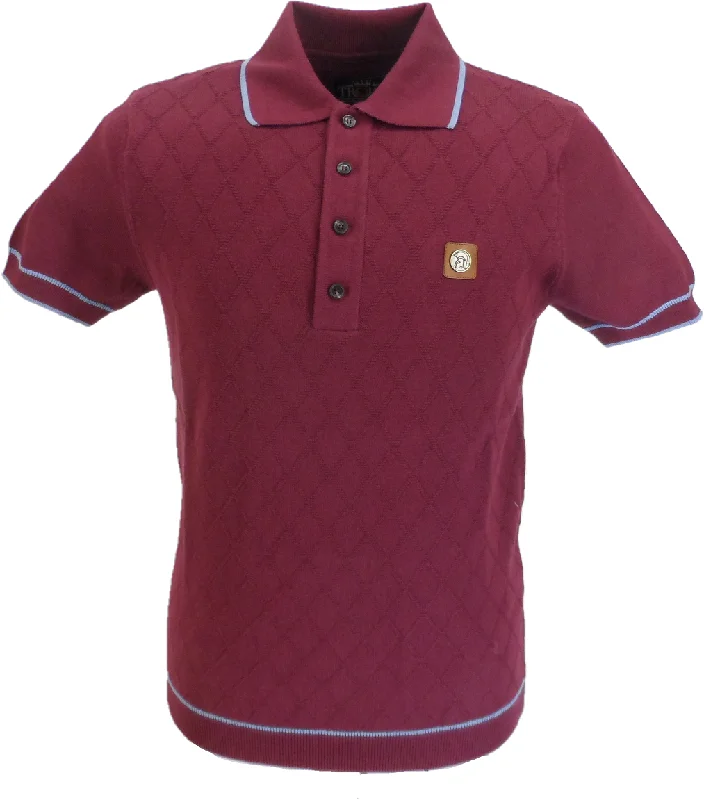 Knit TankTrojan Records Mens Port/Sky Diamond Fine Gauge Knitted Polo Shirt