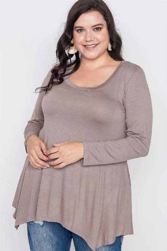 Plus Size Truffle Long Sleeve Basic Top