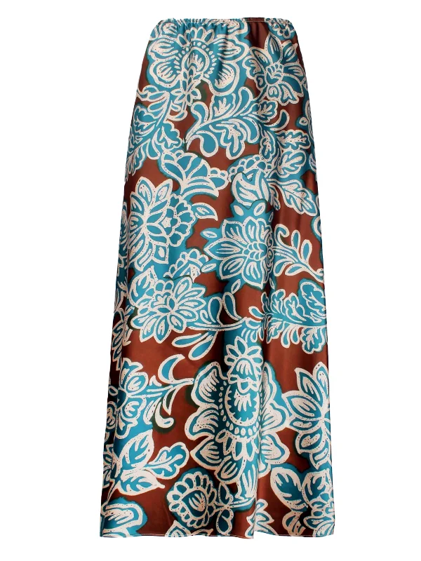 Graphic ShirtsPull On Slim Skirt Satin Palm Print