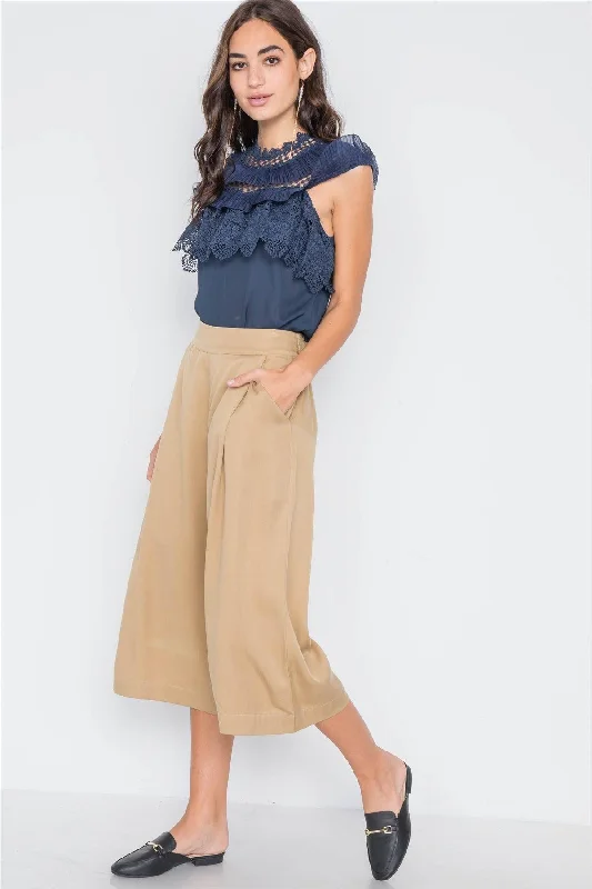 Boyfriend JeansKhaki High Waist Cropped Wide Leg Pants /3-2-1