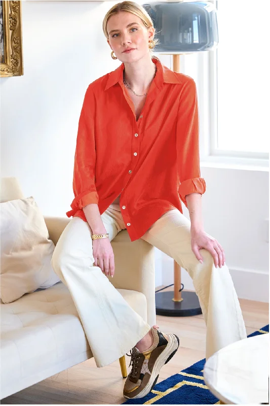 Tunic ShirtsMini Monica Flame Red Washed Cupro Button Down Blouse