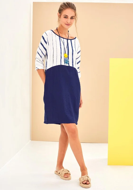 Utility DressNaya Striped Bodice Relaxed Dress, Navy & White