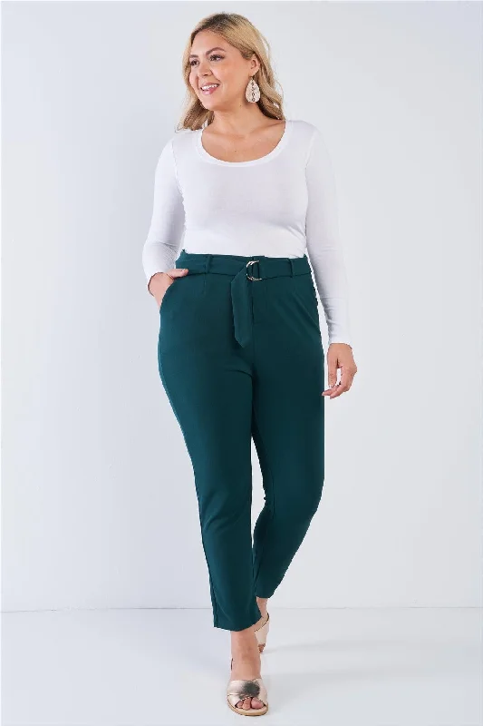 Cropped PantsJunior Plus Size Hunter Green High Waisted Ankle Length Pants /2-2-2