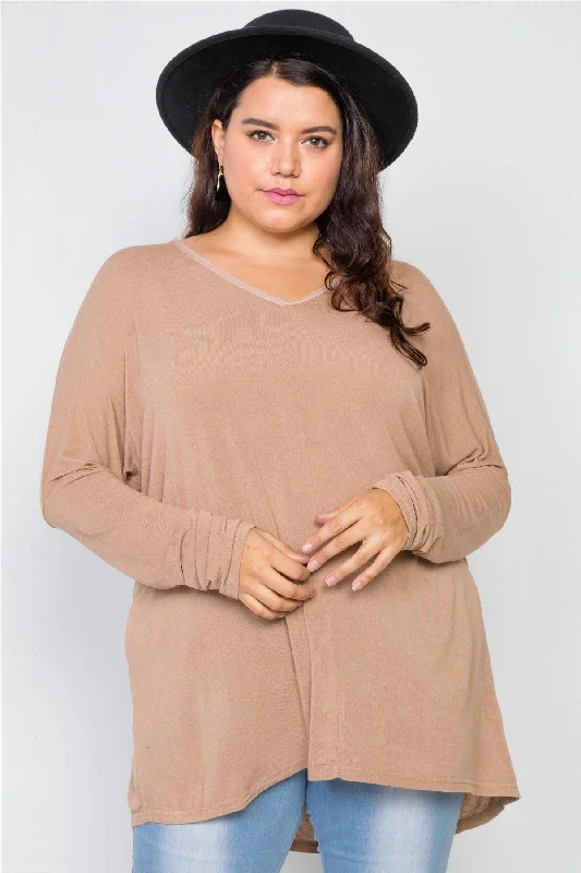 Plus Size Coca Basic Oversized Long Sleeve Top