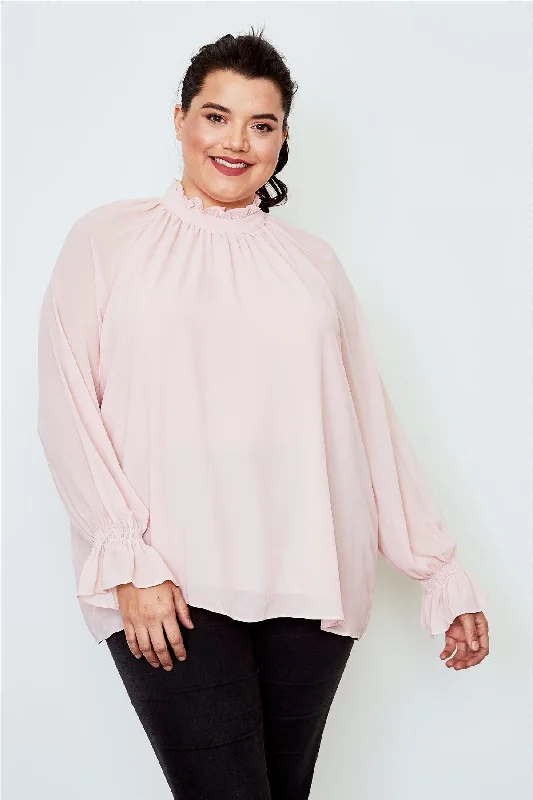 Plus Size Blush High Neck Ruffle Long Sleeve Top /2-2-2