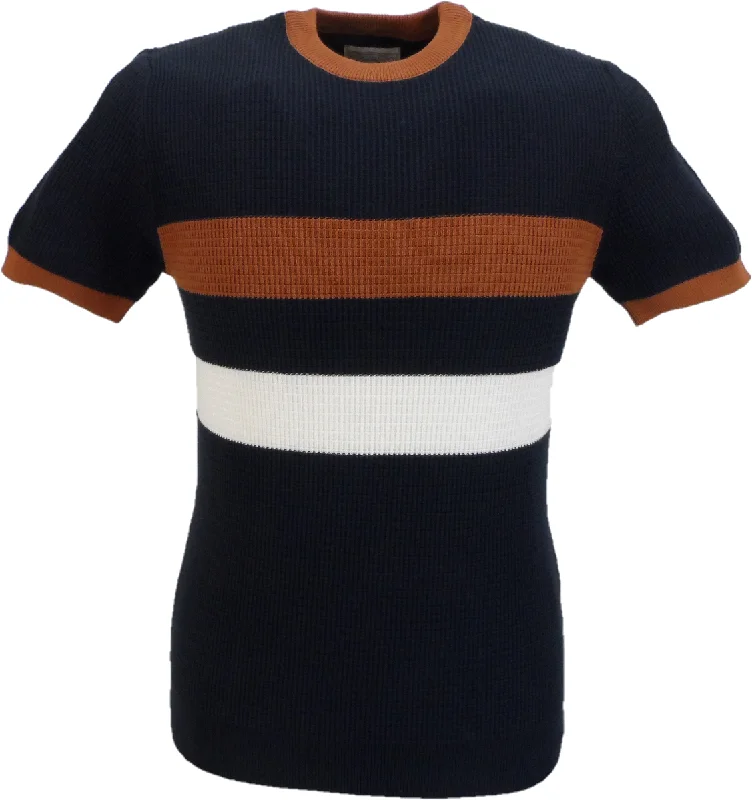 Knit BlouseSka & Soul Mens Navy Blue Stripe Front Waffle Pullover