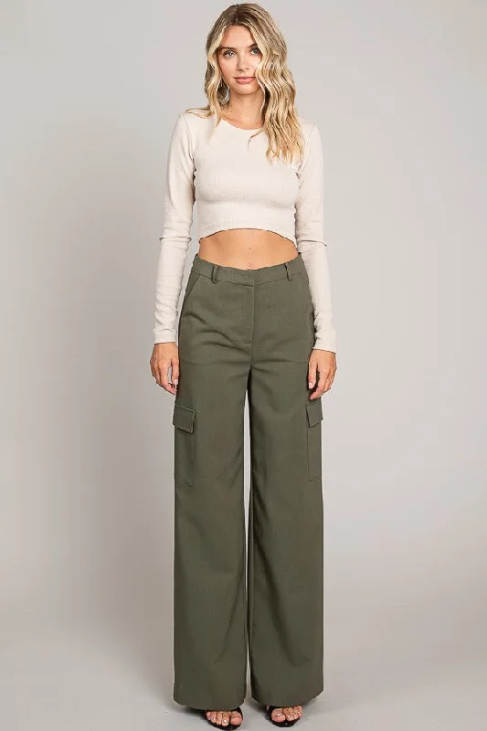 ShortsOlive Twill Wide Leg Flap Pocket Pants