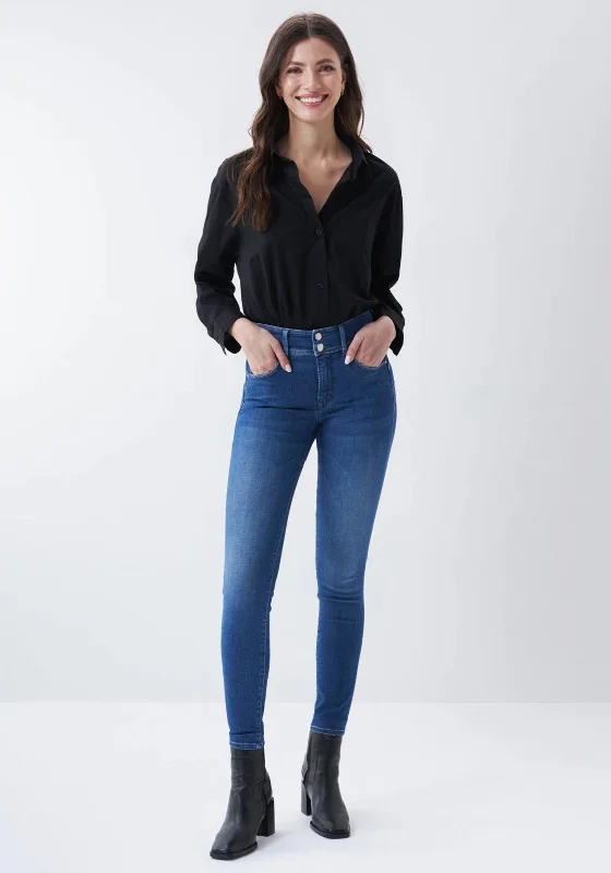 Denim with shirtSalsa Secret Push in Skinny Jeans, Medium Blue Denim