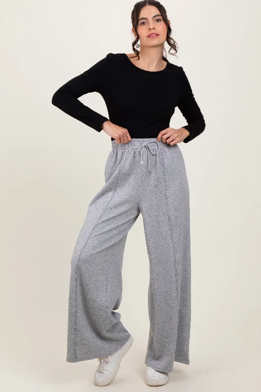 BootcutHeather Grey Wide Leg Drawstring Sweatpants