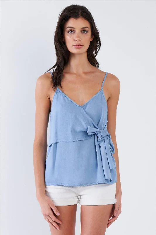 Denim Blue V-Neck Front Bow Adjustable Cami Top /2-2-1VNeckTopLite