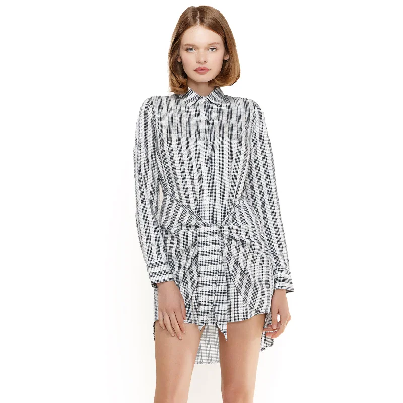 Silk DressWomen's Lace Trim Wrapped Shirt Dress in Ditsy Gingham