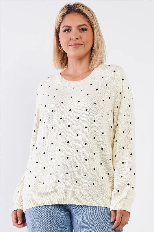 Ivory Polka Dot Long Sleeve Relaxed Fit Knit Sweater /2-2-1-1