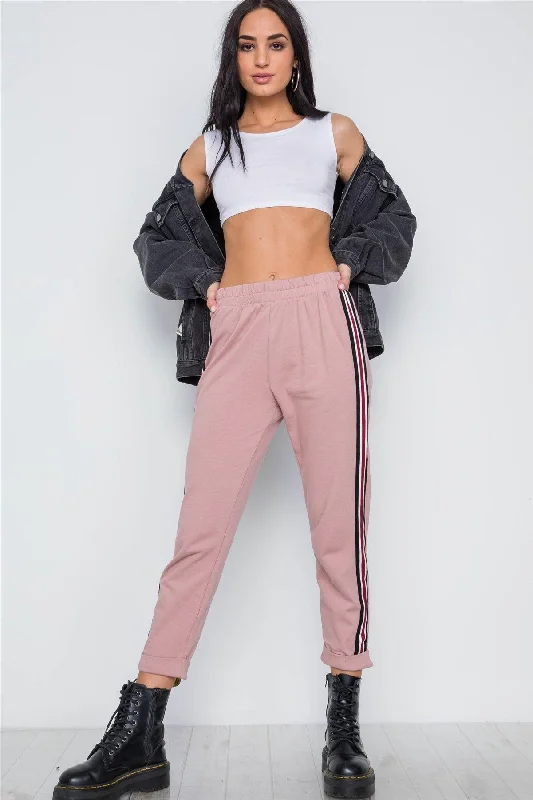 Harem PantsMauve Contrast Trim High Waist Sweat Pants /2-4