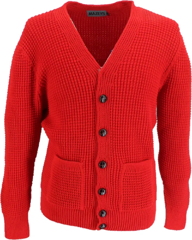 Knit ChunkyMazeys Classic Retro Waffle Knit Red Cardigan