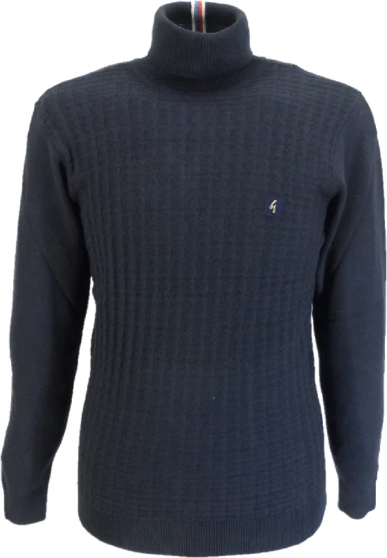 Knitted PatternedGabicci Vintage Navy Waffle front Roll Neck Jumper