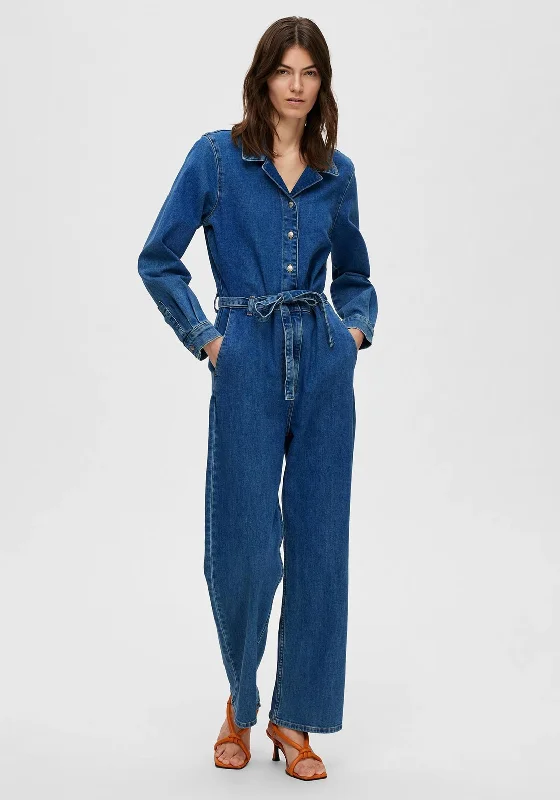 Cowboy beltSelected Femme Stefanie Denim Jumpsuit, Medium Blue