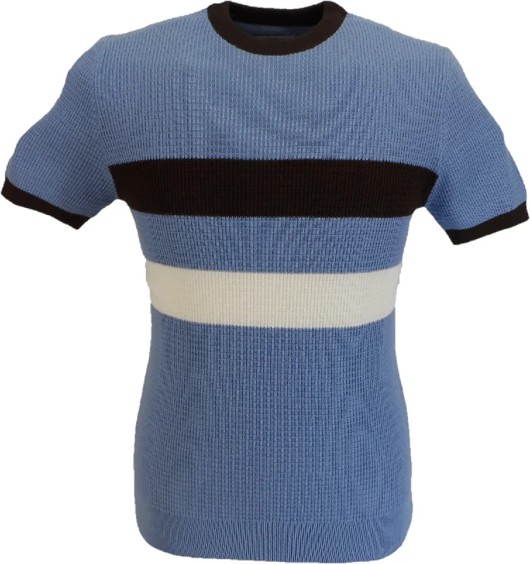 Knit FineSka & Soul Mens Sky Blue Stripe Front Waffle Pullover Tee