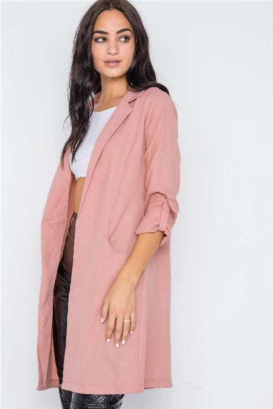 Blush Solid Long Sleeve Longline Jacket /3-2