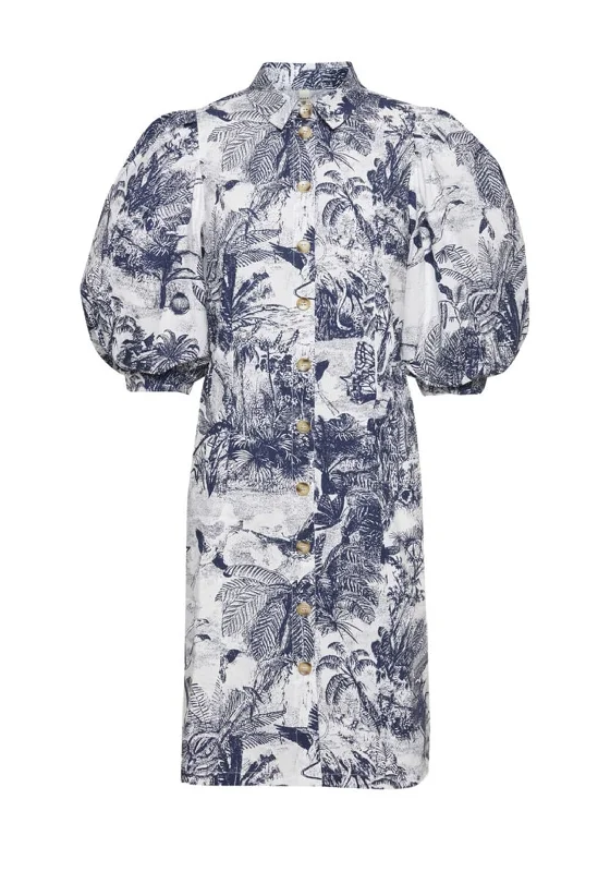 Mini DressPulz Nadia Printed Shirt Dress, Navy & White