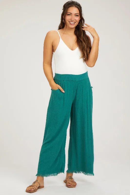 Hunting PantsTeal Linen Frayed Hem Crop Maternity Pants