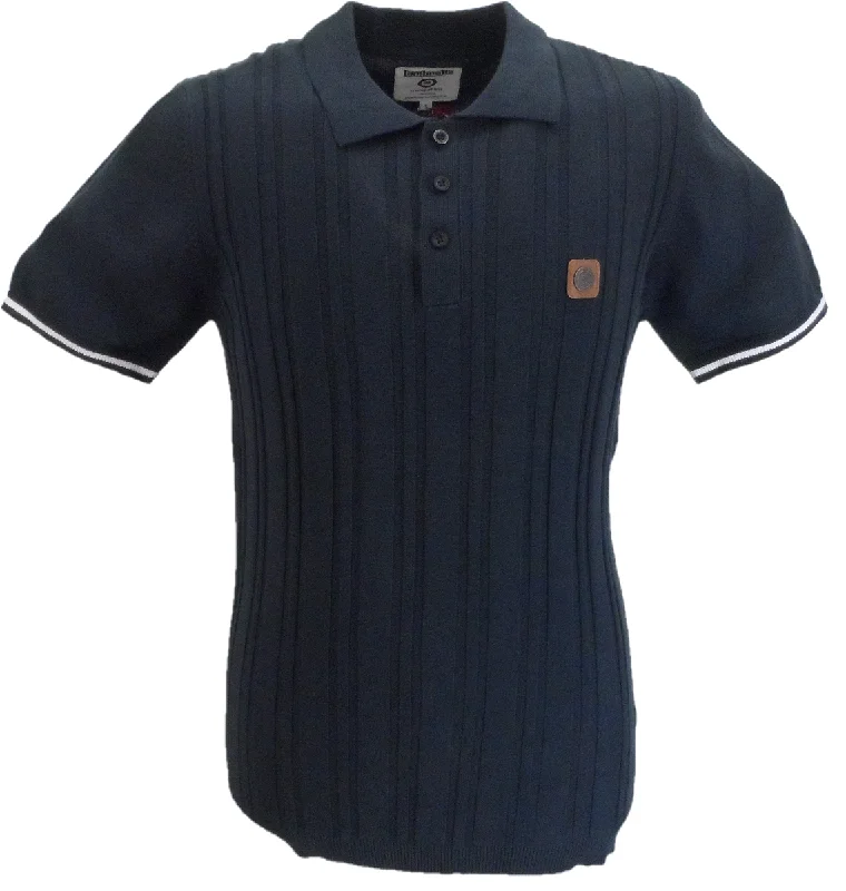 Knitted CardiganLambretta Mens Navy Blue Ribbed Knitted Polo Shirt