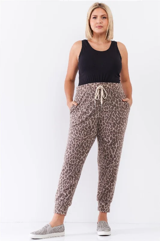 Pleated PantsTaupe Leopard Print High Waist Soft Lounge Pants /3-2-1