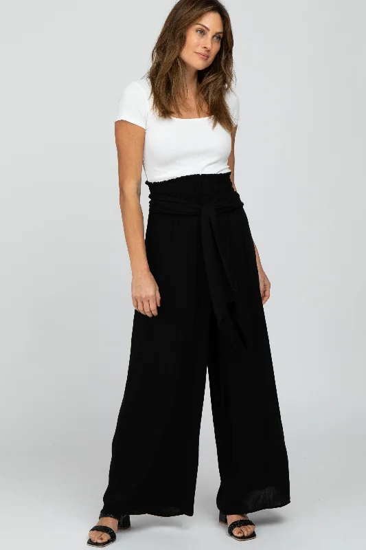 Fishing PantsBlack High Waist Tie Front Wide Pants