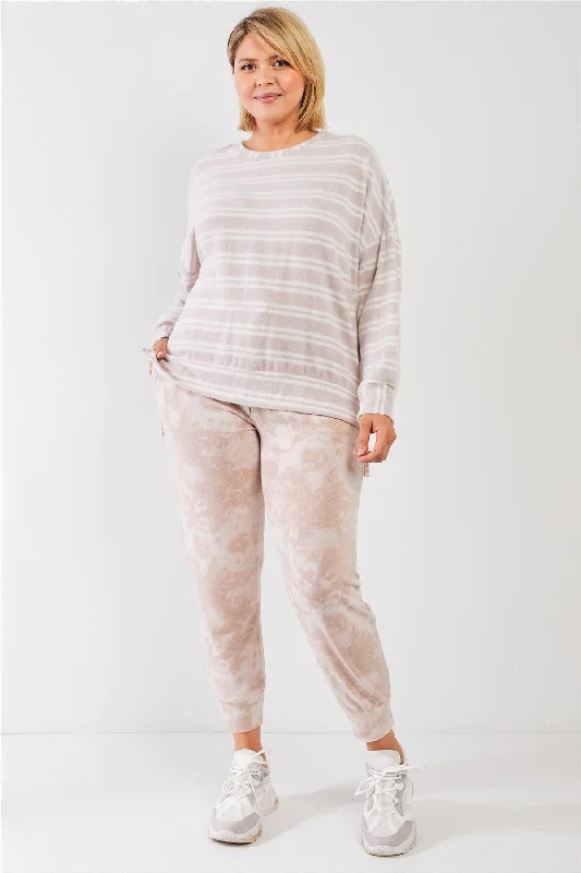 Stovepipe PantsJunior Plus Taupe Tie-Dye Bleached Effect High Waist Comfy Jogger Pants /2-1-1