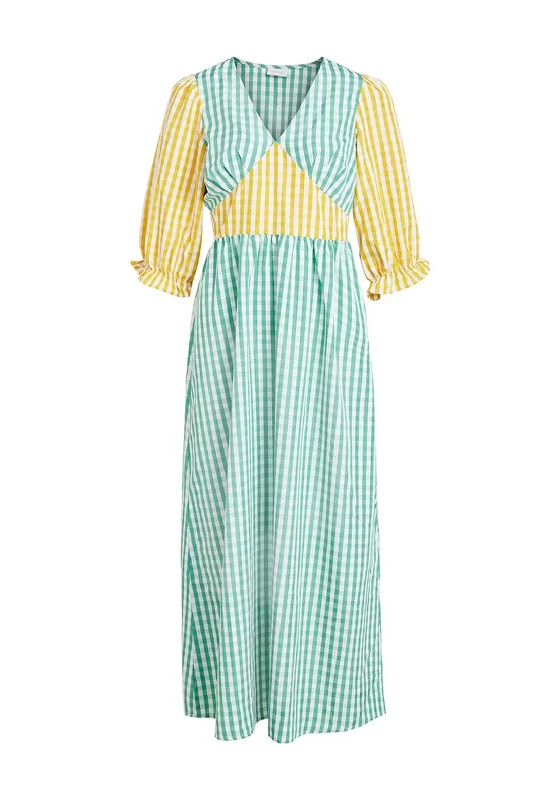 Cap-sleeve DressVila Gingham Print Maxi Dress, Green & Yellow