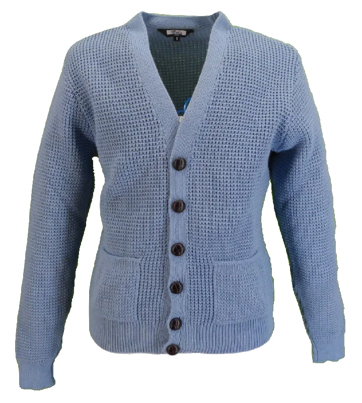 Knit LightweightRelco Classic Retro Sky Blue Waffle Knit Cardigan