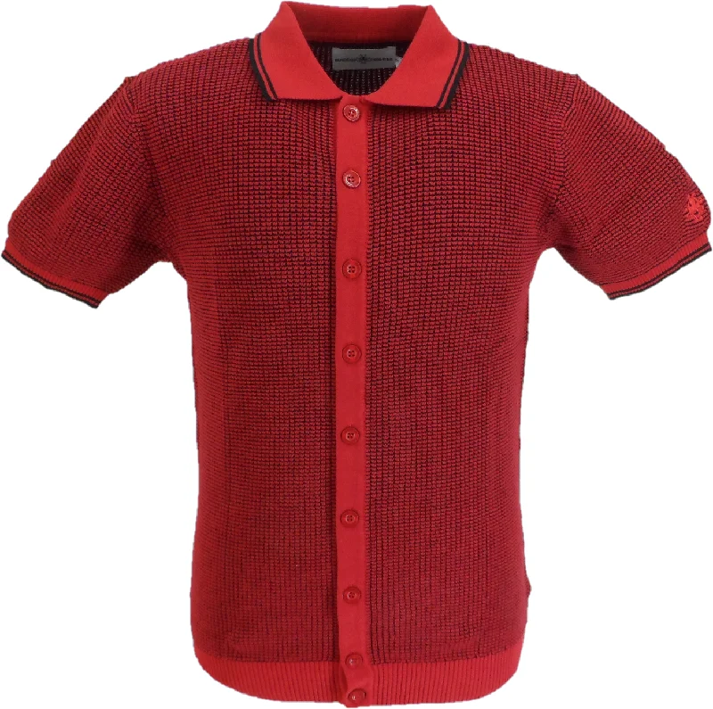 Knitted CrewneckMadcap England Mens Red Retro Waffle Knitted Polo Cardigan