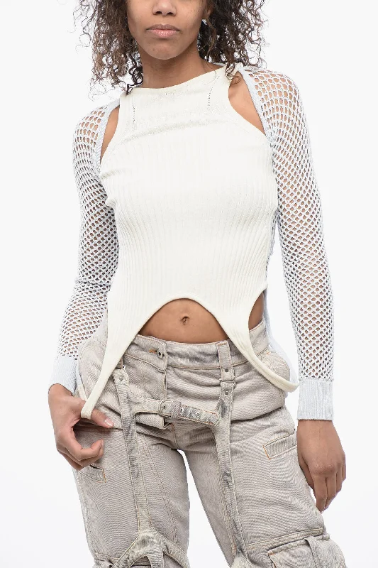 Knitted Long SleeveOff-White Knitted Cut-Out Top With Racerback Design