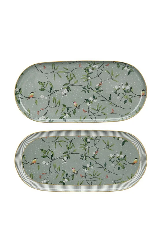 Mindy Brownes Alice Bell Collection Set of 2 Platters, Green