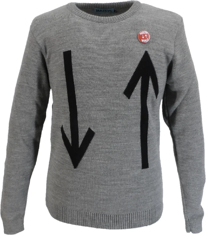 Knit SheerMazeys Mens Grey Modern World Crew Neck Jumper