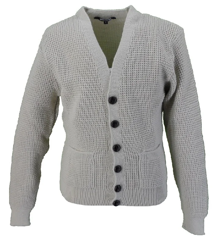 Knit RibbedRelco Classic Retro Waffle Knit Stone Cardigan