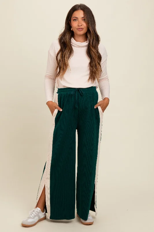 Military PantsForest Green Contrast Stripe Side Slit Maternity Pants