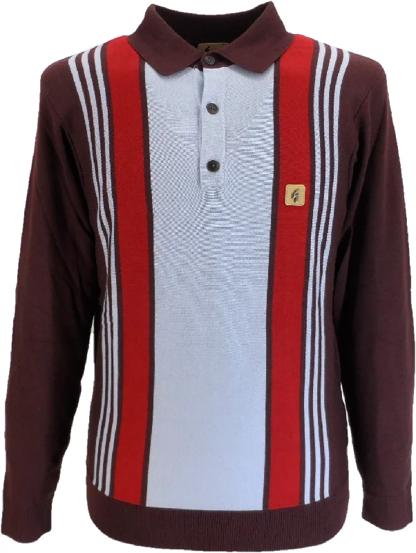 Knitted GraphicGabicci Mens Berry Red Searle Multi Stripe Knitted Polo