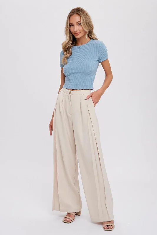 Formal PantsBeige Pintuck Wide Leg Pants