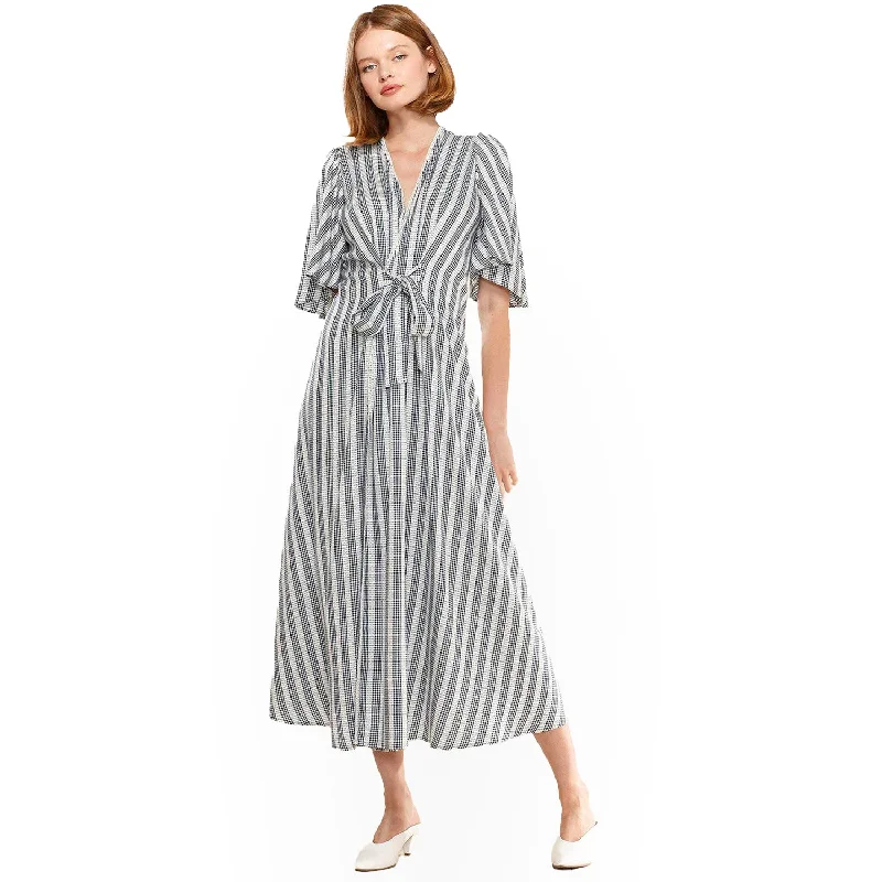 Satin DressWomen's Lace Trim Tie Front Maxi Dress in Ditsy Gingham