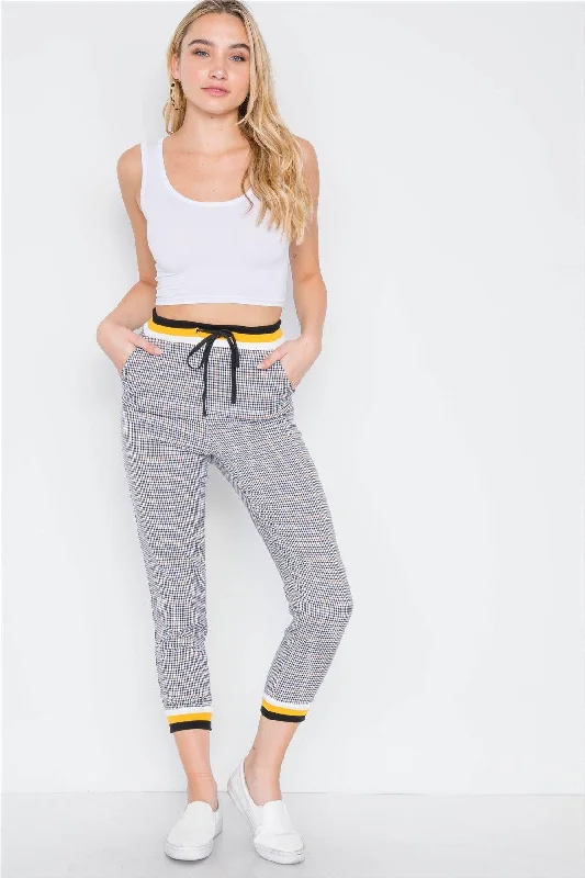 Thermal PantsBlack Mustard Gingham Color-block High-Waist Pants /3-2-1