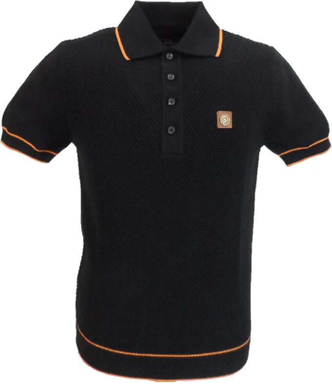 Knit Polka DotTrojan Records Mens Black Textured Knitted Polo Shirt